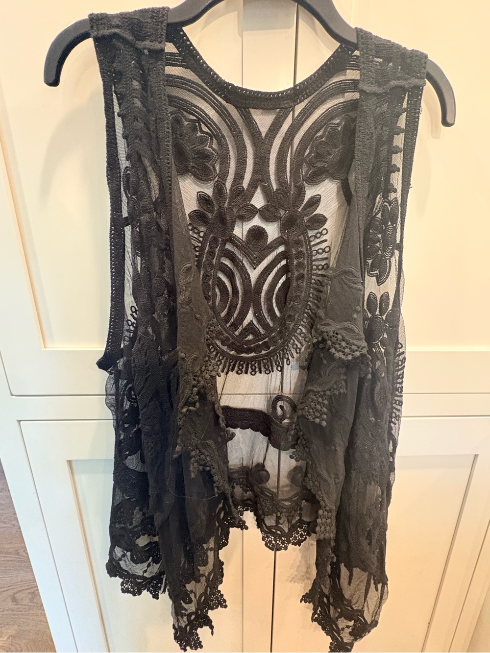 Boho Lace Crochet Overlay Vest - Black